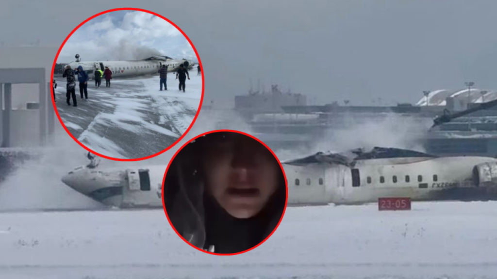 Los videos que grabaron pasajeros de avión de Delta que se volcó en Toronto: ‘Estoy boca abajo’